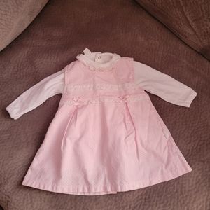 Pink polka dot dress and long sleeve shirt Size 12 Months